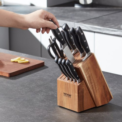 VEVOR Bloque de Cuchillos Universal vacío, 15 Ranuras, Estante para Cuchillos de Madera de Acacia, Soporte para Cuchillos para Almacenamiento Fácil de Varios Cuchillos, Restaurante sin Cuchillos