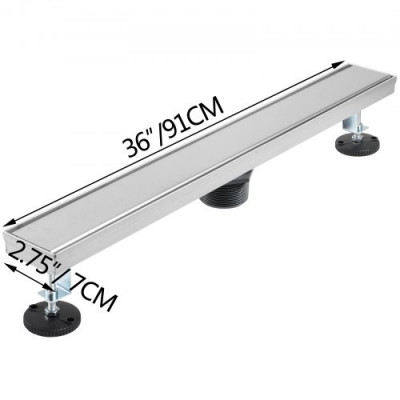 Desagüe Lineal para Ducha, 91,4 x 7 cm Acero Inoxidable Superficie Lisa Desagüe Lineal, 30 L/min Diámetro de Salida 50,8 cm Rejillas de Drenaje Invisible para Cocina, Baño, Garaje, Sótano, Aseo