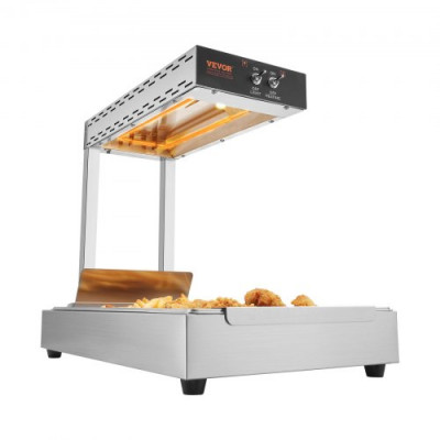 VEVOR Calentador de Bandeja de Patatas Fritas de Acero Inoxidable 20 L Lámpara de Calentador de Alimentos con Tira Comercial 750 W Estación Dispensadora de Luz de Calor Eléctrica 40-50 °C para Buffet