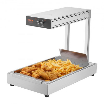 VEVOR Calentador de Bandeja de Patatas Fritas de Acero Inoxidable 20 L Lámpara de Calentador de Alimentos con Tira Comercial 750 W Estación Dispensadora de Luz de Calor Eléctrica 40-50 °C para Buffet