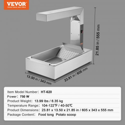 VEVOR Calentador de Alimentos para Papas Fritas Puente Térmico Sartén para Fritas de Acero Inoxidable 750W