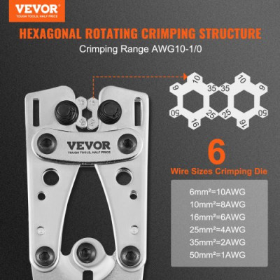 VEVOR Alicates para Prensar de Aluminio de Cobre Alicate de Presion 6/10/16/25/35/50 mm² Herramienta para Prensar Enchufes de Cable