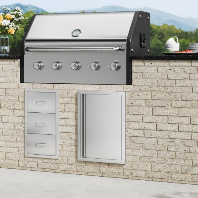 VEVOR Puerta de Acceso a Barbacoa, Puerta de Cocina Exterior Simple de 432x610 mm, Puerta Empotrada de Acero Inoxidable, con Manija Empotrada, para Isla de Barbacoa, Estación de Parrilla, Armario Exte