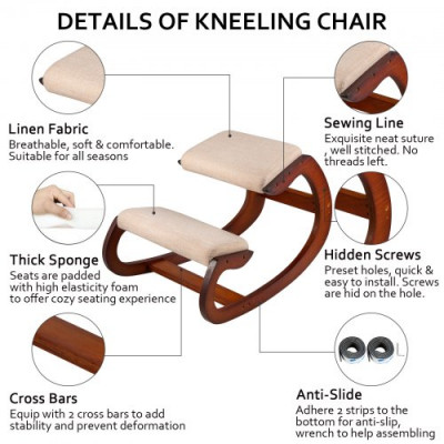 VEVOR Silla Arrodillada Ergonómica Taburete Madera Corrección de Postura Oscilante Casa Grande Oficina o Silla de Escritorio Cojines para Las Cojines