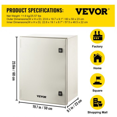 Caja eléctrica de fibra de vidrio VEVOR, montaje en pared de 23,6x19,7x9,1