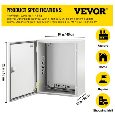 Caja eléctrica de acero del recinto de la caja eléctrica de VEVOR 20x16x10