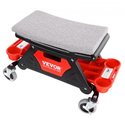 VEVOR Taburete de Taller Móvil 64×33,5×39 cm Carga 136 kg Taburete de Mecánico con 2 Ruedas Asiento con Cerradura 450×250 mm con Bandejas de Herramientas para Mantenimiento Reparación de Coches Garaje