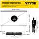 Comprar Tela do projetor de 394,2 cm Tela do projetor com suporte 311 x 175 cm HD 16: 9 Tela de projeção móvel de 160 graus Tecido Oxford Tela de cinema em casa de 244,6 cm para pátios de home office