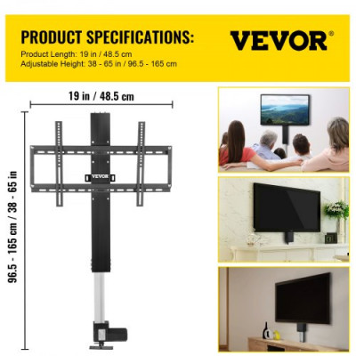 VEVOR Soporte de TV 220 V, Soporte Motorizado TV 48,5 x 10,7 cm, Soporte de TV para Pared, TV Soporte de Pared Automático, Soporte de Tele Motorizado Control Remoto para Hogar y Ocasiones Comerciales