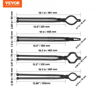 VEVOR Alicates Forja Pinzas 4PCs 46cm Boca de Lobo en Forma de V ZV y Agarre