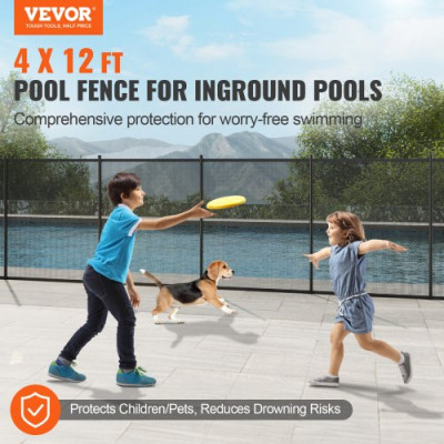 VEVOR Valla para Piscina, Barrera para Piscina Enterrada 1,21x3,66 m Valla de Seguridad Plegable Desmontable Varilla de Aluminio Tejido de Malla de PVC Teslin 340 g/m² para Protección Niños Mascotas