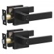 Buy Door Handle Lever 2 Pack Black Entry Knob Lock Lever Set with Lock and Key Contemporary Reversible Square Door Lever 45° Rotation for Door