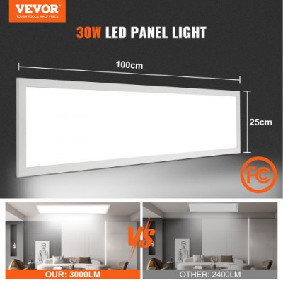 VEVOR Luz de Techo Plafón LED con Control Remoto 1000x250x45 mm Panel de Luz LED 3000 lm 30 W Regulable Temperatura de Color Ajustable 2700 K-6500 K para Hogar Oficina Escuela Comedor Tienda