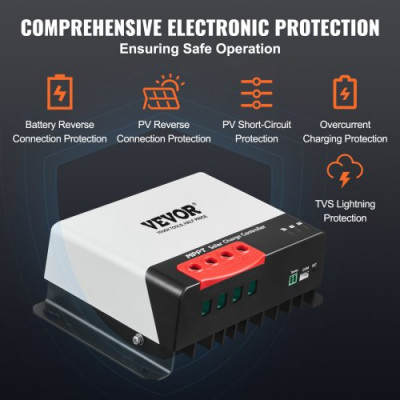 VEVOR Controlador de Carga Solar MPPT 12 V/24 V Auto CC Regulador de Carga del Panel Solar 40A Módulo Bluetooth 98% de Eficiencia de Carga para Baterías Selladas AGM, gel, Inundadas y de Litio