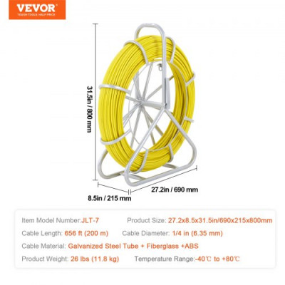 VEVOR Cinta para pescar de fibra de vidrio, 656 pies 1/4