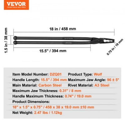 VEVOR Pinzas de herrero Pinzas de herrero boca de lobo 46 cm para herrero