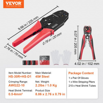 VEVOR Alicate de Presion Alicates para Prensar 0,5-6 mm² Herramienta para Prensar Terminales Aislados Máquina para Prensar Clavijas de Cable con Par