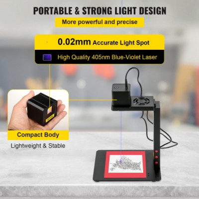 Cortadora Láser 100 x 100 mm JPG / BMP / PNG / Código G Máquina de Grabado Láser Portátil con Soporte de Enfoque Automático Mini Grabador Láser para Varios Materiales, como Papel, Tela, Madera