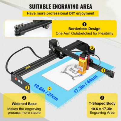 Mini Grabador Láser 270 x 440 mm 5,5W Máquina de Grabado de Escritorio Compatible con Windows7/8/10/11, iOS/Android Máquina de Grabado CNC para Papel, Madera, Cuero, Tela, Plástico, Acrílico