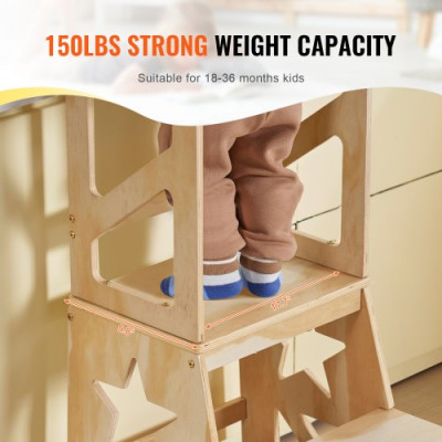 VEVOR Torre de Observación para Niños Carga de 68 kg Torre de Aprendizaje Montessori de Madera de Pino Natural con Barandilla de Seguridad para Niños Pequeños, Dormitorio, Baño, Mostrador de Cocina