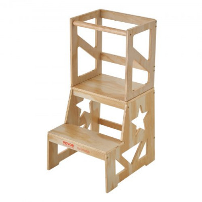 VEVOR Torre de Observación para Niños Carga de 68 kg Torre de Aprendizaje Montessori de Madera de Pino Natural con Barandilla de Seguridad para Niños Pequeños, Dormitorio, Baño, Mostrador de Cocina