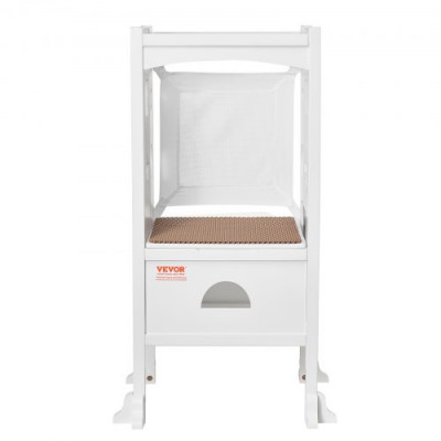 VEVOR Torre de Observación para Niños Carga de 56,75 kg Torre de Aprendizaje Montessori Plegable Madera Maciza Red de Seguridad de 3 Alturas para Niños Pequeños, Dormitorio, Baño, Mostrador, Blanco