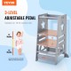 VEVOR Torre de Observación para Niños Carga de 158,9 kg Torre de Aprendizaje Montessori de Bambú 3 Alturas con Barandilla de Seguridad para Niños Pequeños, Dormitorio, Baño, Mostrador de Cocina, Gris