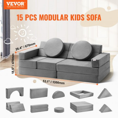 VEVOR Sofá Infantil Sofá Modular 15 Piezas Geométricas Esponja de Alta Densidad