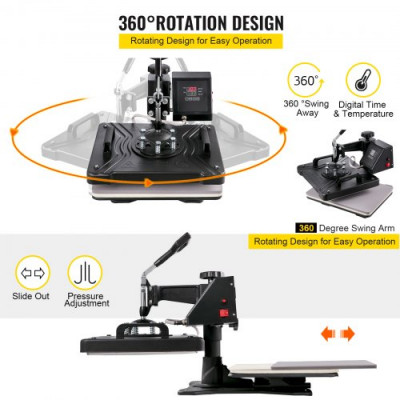 Máquina de transferencia de prensa de calor 5 en 1 de 12 x 15 pulgadas con cortador de vinilo de 34 pulgadas, equipo de máquina de trazado, impresora de arte, sublimación (34”/87 mm)