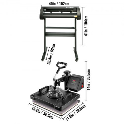 Máquina de transferencia de prensa de calor 5 en 1 de 12 x 15 pulgadas con cortador de vinilo de 34 pulgadas, equipo de máquina de trazado, impresora de arte, sublimación (34”/87 mm)