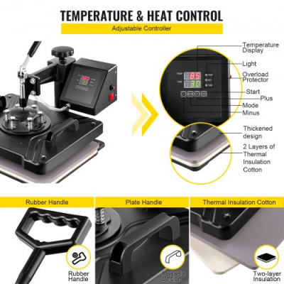 VEVOR 5 En 1 Prensa de Calor 38 x 30 cm Máquina de Transferencia de Calor Multifuncional Máquina de Sublimación para Camisetas Tazas Prensa Térmica