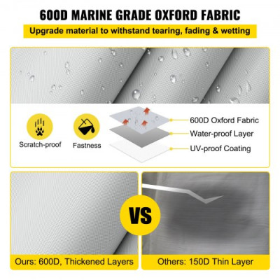 Fundas para Barco de 17-20 Pies Cubierta del Barco Tela Oxford 600D Cubierta de Barco Impermeable 6,2 x 3,6 m Cubiertas de pontón Exterior de Poste 137 cm Cubierta Protectora del Motor