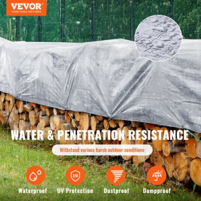 VEVOR Lona Protectora para Exteriores 304,8x365,76 cm Lona Impermeable de Polietileno de 10 mils, Resistente a los Rayos UV y a la Temperatura con Ojales Reforzados, Alta Durabilidad, Plateado/Marrón