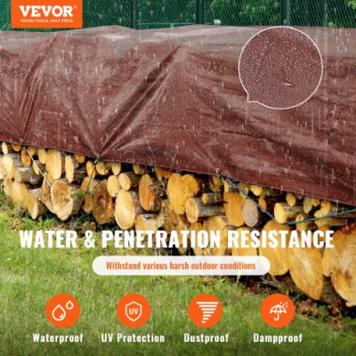 VEVOR Lona Protectora para Exteriores 304,8 x 365,76 cm Lona Impermeable de Polietileno de 16 mils, Resistente a los Rayos UV y a la Temperatura con Ojales Reforzados, Alta Durabilidad, Marrón