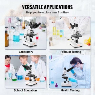 VEVOR Microscopio Compuesto Trinocular Microscopio Biológico 40X-5000X Enfoque Fino y Grueso de Precisión con Interfaz de Etapa 2 Capas para Computadora o Monitor Externo Investigación Educativa