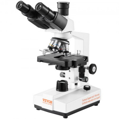 VEVOR Microscopio Compuesto Trinocular Microscopio Biológico 40X-5000X Enfoque Fino y Grueso de Precisión con Interfaz de Etapa 2 Capas para Computadora o Monitor Externo Investigación Educativa