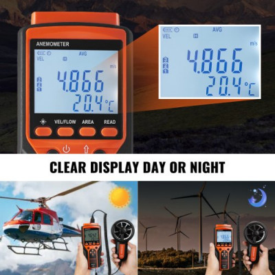 VEVOR Anemómetro Portátil para Medir Velocidad del Viento CFM Temperatura del Viento -10~60 °C Sensación Térmica del Viento Anemómetro Digital con Pantalla LED para Navegar, Volar con Drones, HVAC