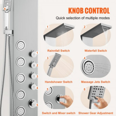 VEVOR Sistema de torre de panel de ducha de acero inoxidable 4 modos