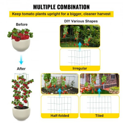 VEVOR Jaulas para tomates Jaula de soporte para plantas Paquete de 5 jaulas cuadradas de acero 3.8 pies Verde para jardín