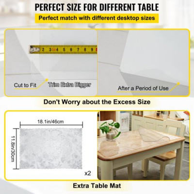 VEVOR Mantel de PVC transparente Cubierta de mesa impermeable Protector de escritorio de 42x78 pulgadas