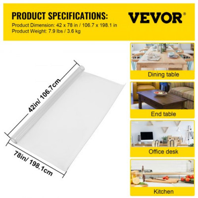 VEVOR Mantel de PVC transparente Cubierta de mesa impermeable Protector de escritorio de 42x78 pulgadas