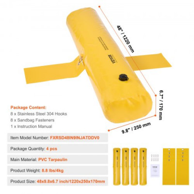 VEVOR Bolsa Anti Inundaciones 4 Piezas Barrera Alternativa de Protección contra Inundaciones Portátil y Fácil de Usar y Guardar para Hogar, Entrada, Patio, Camino de Entrada 122 x 25 x 17 cm Amarillo