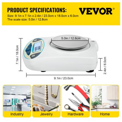 VEVOR Balanza Analítica Digital de Laboratorio de Alta Precisión ≤ 3 seg Balanzas Analíticas de Laboratorio 0,01g X 500g Balanza Digital en Universidad Empresa Industrias Joyerías Estudio Académico