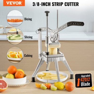 VEVOR Cortador de Verduras Profesional Manual Cuchilla Comercial de Acero Inoxidable de 0,95 cm Cortador de Patatas Cortador Multifunción de Frutas con 2 Cuchillas de Repuesto para Cocina Restaurante