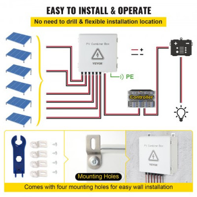 Caja Combinadora PV 15A 6 Circuitos Plástico IP65 para Kit de Panel Solar