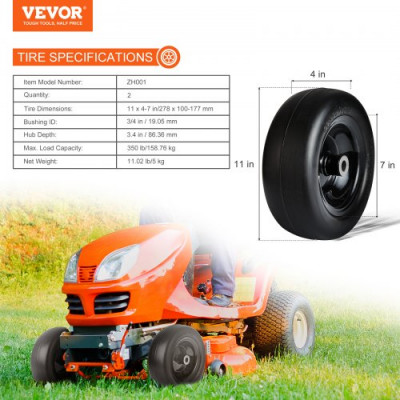 VEVOR Neumáticos para Cortacésped con Llanta de 2 Piezas Neumáticos para Tractor sin Cámara de 278X100-177 mm Neumáticos de PU sin Pinchazos Buje Central de 86,4 mm 20 Adaptadores para Cortacésped