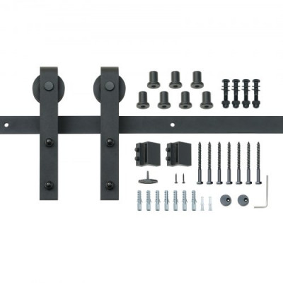 VEVOR Kit de Herrajes para Puerta Corrediza de Granero Riel para Puerta Corrediza de 244 cm para Una Sola Puerta Ancho 1,12-1,32 m Espesor 32-45 mm Carga de 150 kg Polea Silenciosa Forma J para Hogar