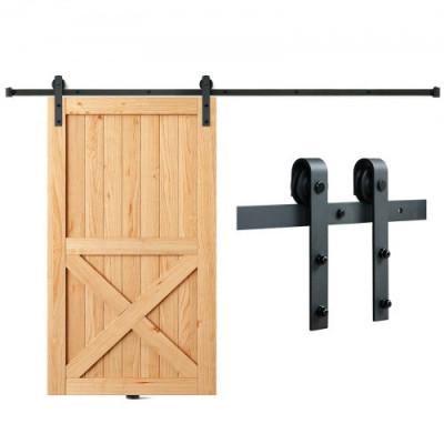 VEVOR Kit de Herrajes para Puerta Corrediza de Granero Riel para Puerta Corrediza de 244 cm para Una Sola Puerta Ancho 1,12-1,32 m Espesor 32-45 mm Carga de 150 kg Polea Silenciosa Forma J para Hogar