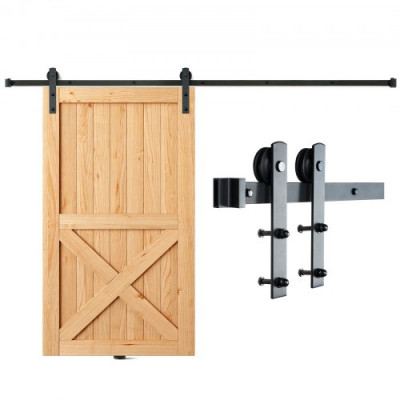 VEVOR Kit de Herrajes para Puerta Corrediza de Granero Riel para Puerta Corrediza de 244 cm para Una Sola Puerta Ancho 1,12-1,32 m Espesor 32-45 mm Carga de 150 kg Polea Silenciosa Forma I para Hogar