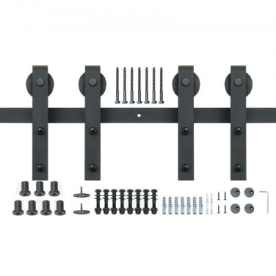 VEVOR Kit de Herrajes para Puertas Corredizas de Granero Riel para Puerta Corrediza de 244 cm para Puertas Dobles Ancho 1,12-1,32 m Espesor 32-45 mm Carga de 150 kg Polea Silenciosa Forma J para Hogar